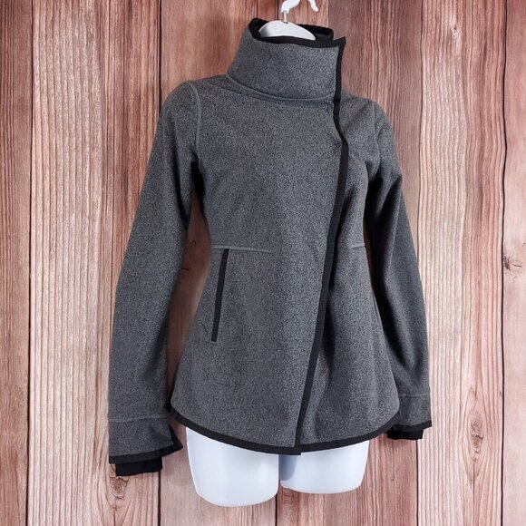 Ivivva Girls Size 10 Gray Business Wrap Fleece Lined Jacket Thumbholes Warm - Picture 3 of 15
